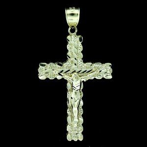 Real 10K Yellow Gold Large Nugget Cross Pendant